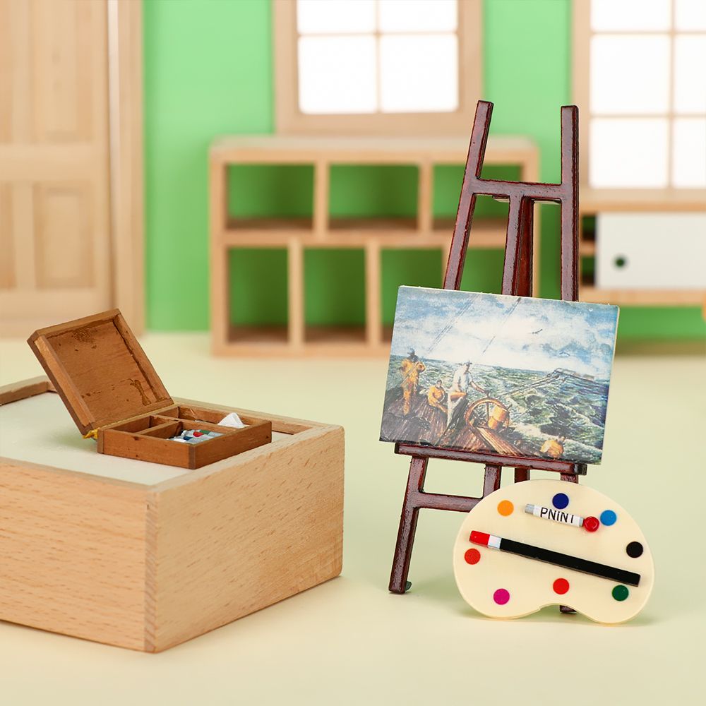 Paint Model Kit - أثاث بيت الدمية صندوق خشبي حامل